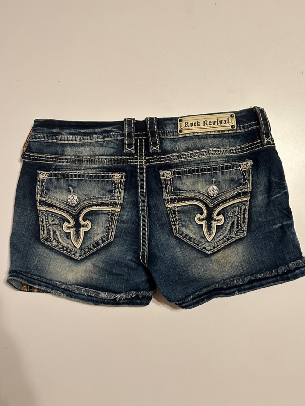 Rock Revival Distressed Dark Blue Denim Jean Shorts - Picture 5 of 7